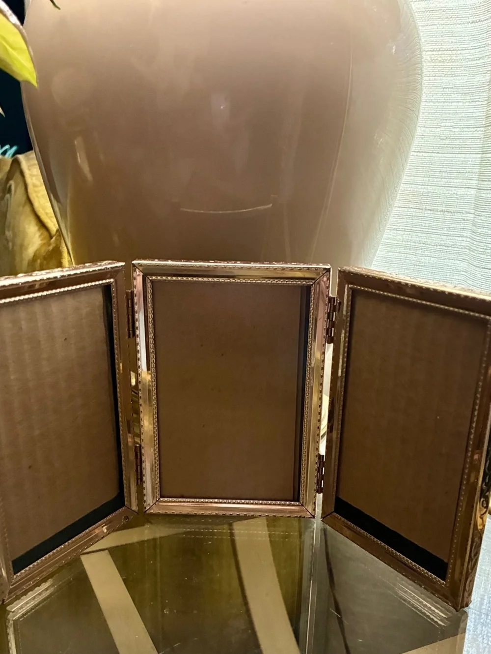 Vintage Tri-Fold gold Tone embossed Picture Frame